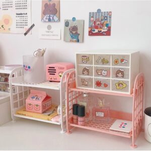 Prateleirinha Plástica para Mesa de Escritório Cor de Rosa