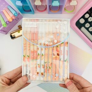 Kit 12 Canetas Gel Decoradas  Com Tampa Tinta Preta - Peach