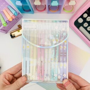 Kit 12 Canetas Gel Decoradas  Com Tampa Tinta Preta - Daisy