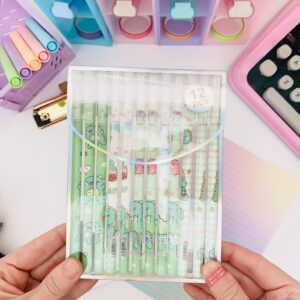 Kit 12 Canetas Gel Decoradas Com Tampa Tinta Preta - Dinossauro