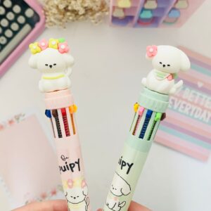 Caneta com 10 Cores Cachorrinho Branco