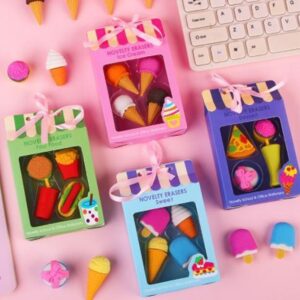 Kit com 4 Borrachas Comidinhas CORES VARIADAS
