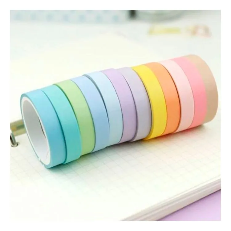 Kit 12 Washi Tapes Arco Íris Pastel