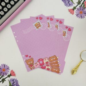 Kit 4 Divisórias 6 furos A5 (14,8 x 21 cm) - Ursinhos Kawaii