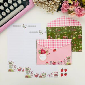 Kit Papéis de Carta com Envelopes La Palomita - Fazenda de Morangos