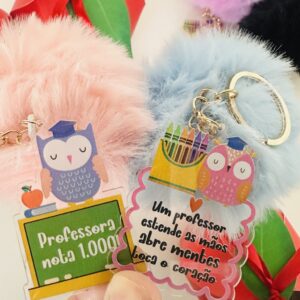 Chaveiro na Maçã Pompom Professor - "Professora nota 1.000"