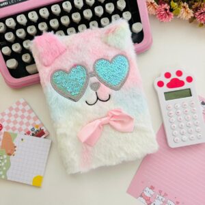 Mini Caderno de Pelúcia Guaxinim Brilhante Fls Brancas 12x8 cm
