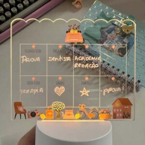 Luminária com Caneta Branca Planejamento Semanal Doce Rotina