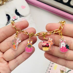 Pulseira M Rosa com 4 Charms Coleção Pascoa