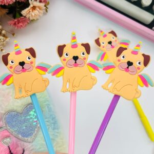 Caneta com Aplique Emborrachado Cachorrinho Unicórnio