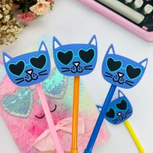 Caneta com Aplique Emborrachado Gatinho de Óculos