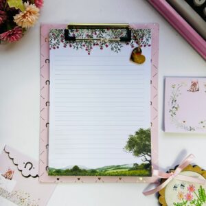 Prancheta Estampada A5 + 40 Folhas Decoradas - Fivelas Hotstamping Rosa