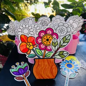 Kit 6 Flores para Colorir e 4 Canetas - Buquê